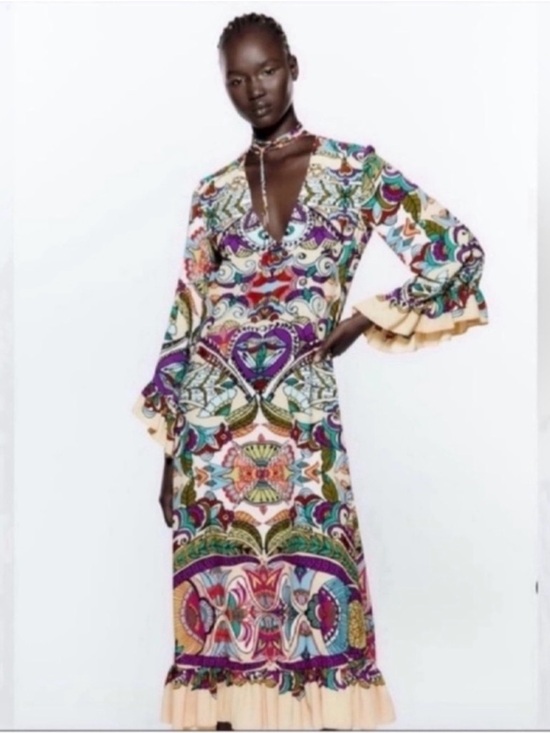 Zara Dresses & Skirts - Zara Flowy multi color Midi with ruffles s M